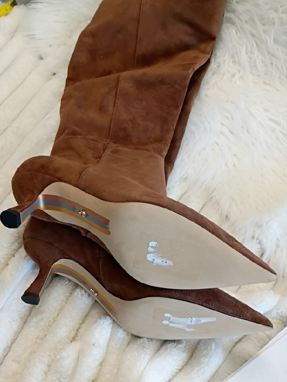 New Sam Edelman Taylor Chestnut Suede Pointed-Toe Knee-High Stiletto Boots - Picture 13 of 16